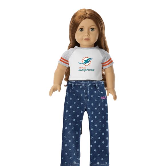 American Girl Doll NFL Miami DOLPHINS FAN TEE + STARRY JEGGINGS Football Outfit! - Picture 5 of 13